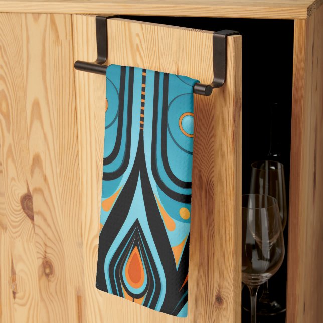 155 enkla former av blått och orange mönster kökshandduk (Thirds Fold)