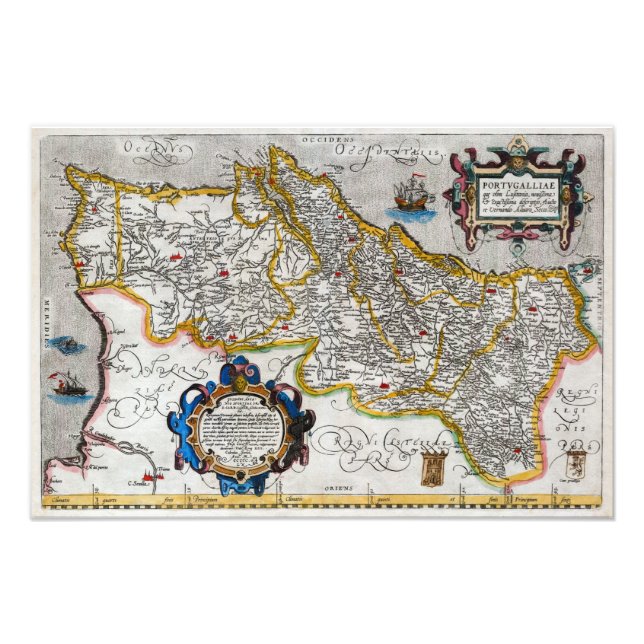 1560 Map of Portugal by Ortelius Fototryck (Framsidan)