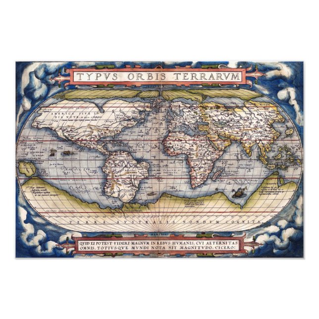 1564 World Map by Ortelius Fototryck (Framsidan)