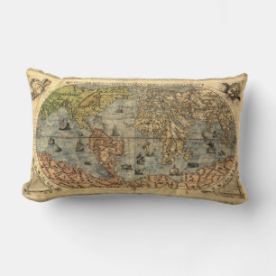 1565 Forlani Antik Världskarta Vintage Kartografi Lumbarkudde