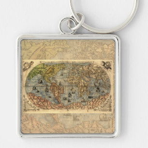 1565 Forlani AntiquevWorld Karta Renaissance Fyrkantig Silverfärgad Nyckelring