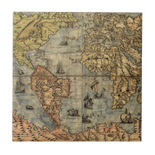 1565 Forlani AntiquevWorld Karta Renaissance Kakelplatta