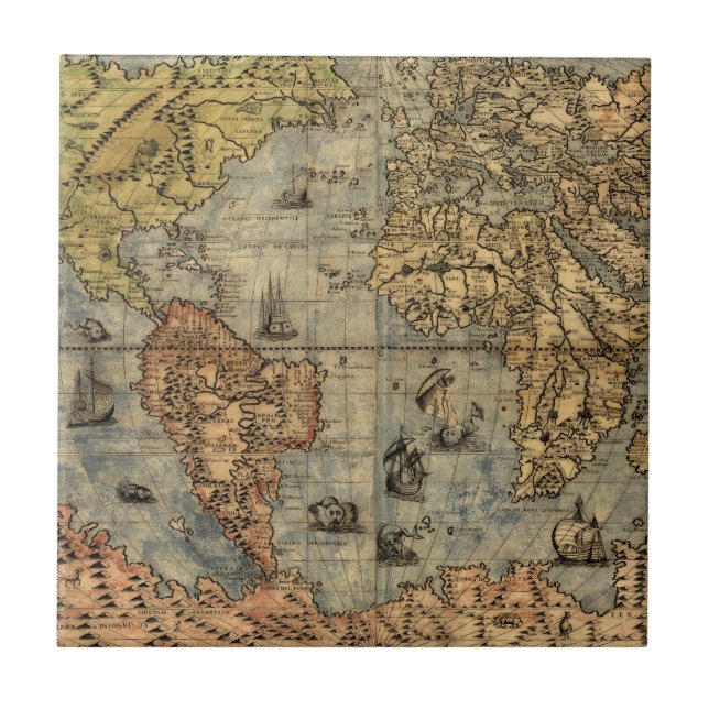 1565 Forlani AntiquevWorld Karta Renaissance Kakelplatta (Framsidan)