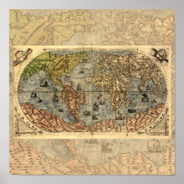 1565 Forlani AntiquevWorld Karta Renaissance Poster (Framsidan)