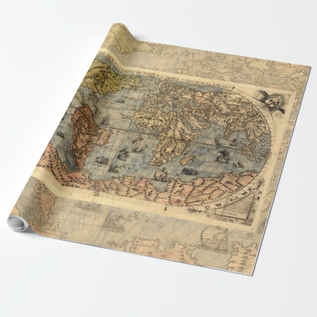 1565 Forlani AntiquevWorld Karta Renaissance Presentpapper (Utrullad)