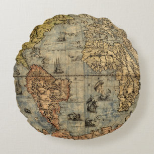 1565 Forlani AntiquevWorld Karta Renaissance Rund Kudde