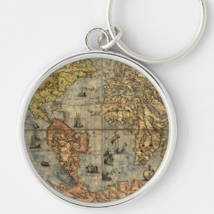 1565 Forlani AntiquevWorld Karta Renaissance Rund Silverfärgad Nyckelring