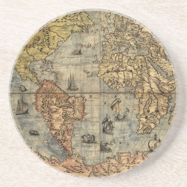 1565 Forlani AntiquevWorld Karta Renaissance Underlägg Sandsten (Framsidan)