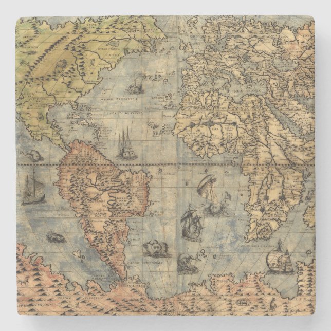 1565 Forlani AntiquevWorld Karta Renaissance Underlägg Sten (Framsidan)