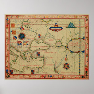 1570 års Nautiskt diagram över den portugisiska ka Poster