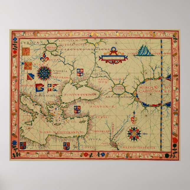 1570 års Nautiskt diagram över den portugisiska ka Poster (Framsidan)