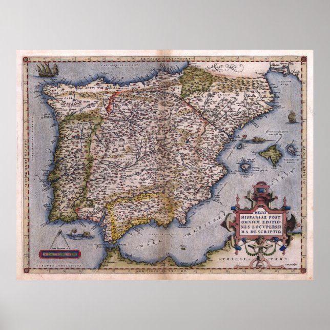 1570 Spanien Renaissance Karta Poster (Framsidan)