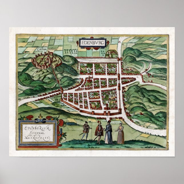 1580 Edinburgh Karta Poster (Framsidan)