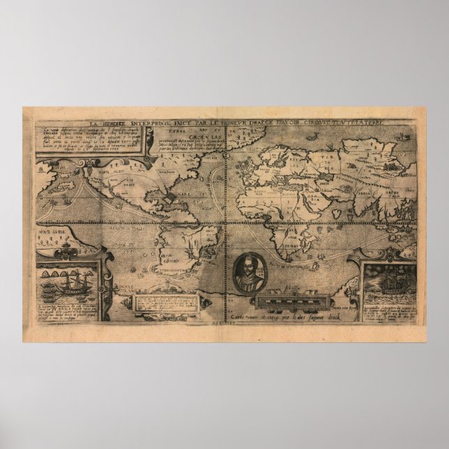 1581 Antique World Map av Nicola van Sype Poster (Framsidan)