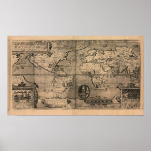 1581 Antique World Map av Nicola van Sype Poster