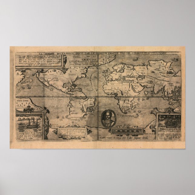 1581 Antique World Map av Nicola van Sype Poster (Framsidan)