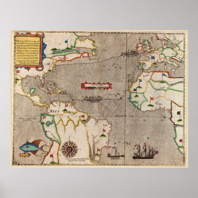 1589 Karta Herr Francis Drake Väster Indies Voyage Poster (Framsidan)
