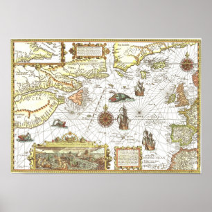 1592 Karta i Atlanten Poster