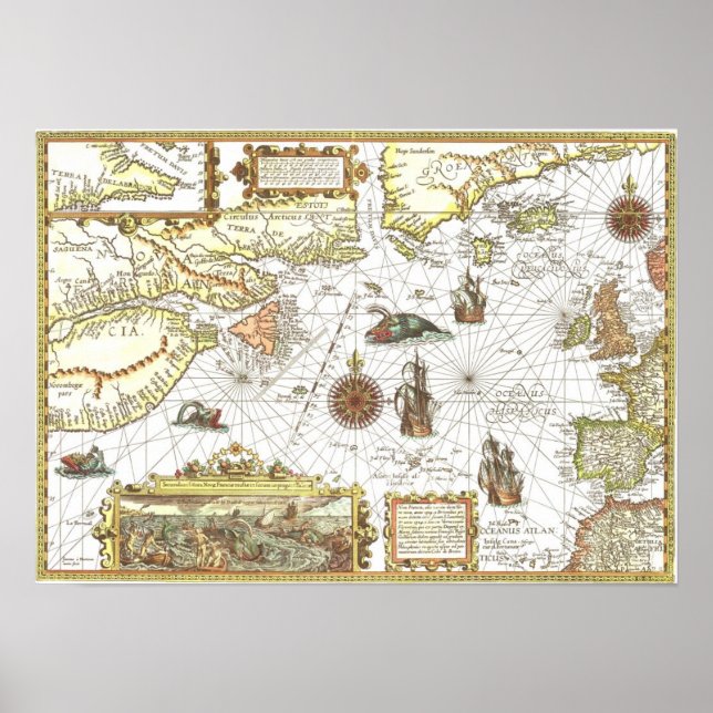 1592 Karta i Atlanten Poster (Framsidan)