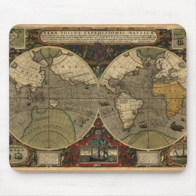 "1595 Hondius Worlde Karta"-mussla Musmatta (Framsidan)