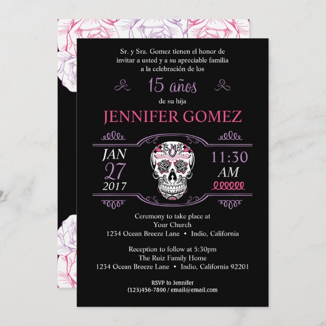 15 Años Quinceañera födelsedagssocker Skull Inbjud Inbjudningar (Fram/baksida)