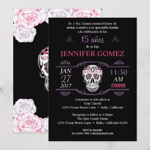 15 Años Quinceañera födelsedagssocker Skull Inbjud Inbjudningar