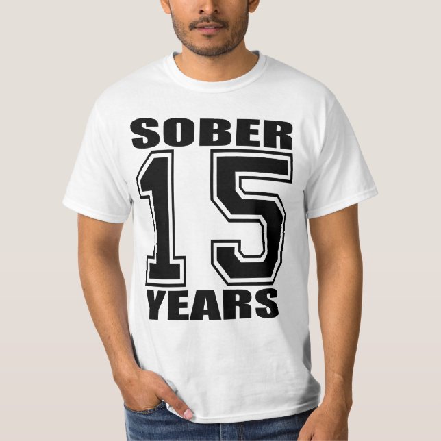 15 år nyktrar till svart på vit t-shirt (Framsida)
