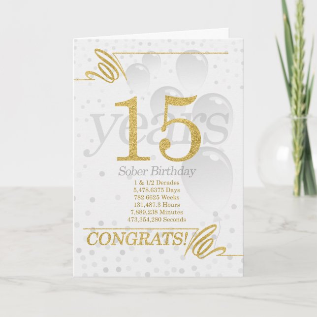 15 år Sober Birthday Faux Guld Glitter Kort (Framsida)
