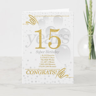 15 år Sober Birthday Faux Guld Glitter Kort