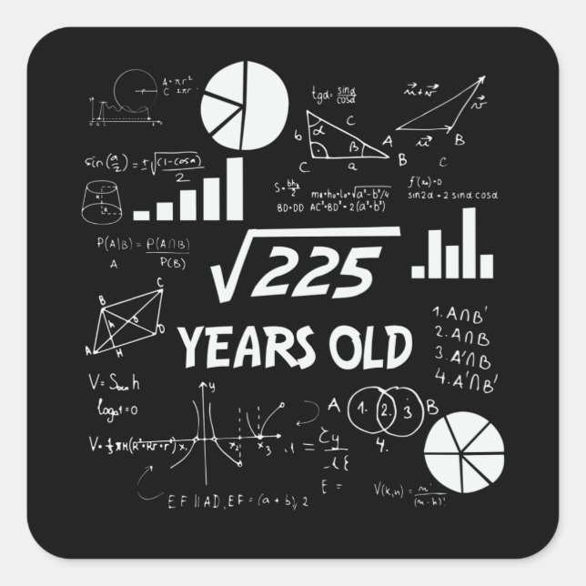 15-åriga Bday Geeky Math 15-årsgåva Fyrkantigt Klistermärke (Framsida)