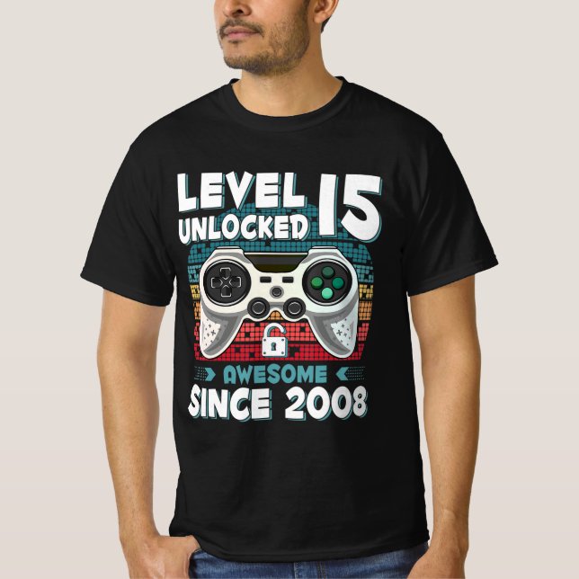 15 års BDay Son Boy Roligt Gamer 15:e 15-årsjubile T Shirt (Framsida)