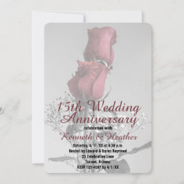 15-års bröllopsdag Två röda rosor Fotografiet Inbjudningar