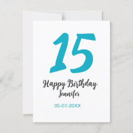 15-års födelsedag quiencenera datum år blå mall vykort