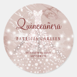 15-års födelsedag quinceanera roséguld klänning gl runt klistermärke