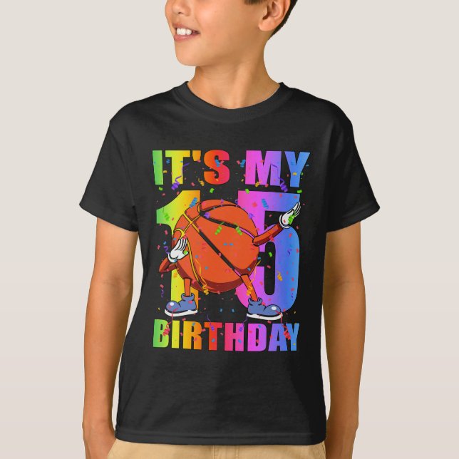 15 års gammal 15:e Födelsedagsfest i basket B T Shirt (Framsida)