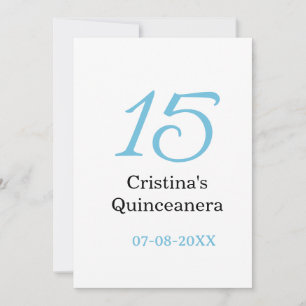 15-års quinceanera födelsedag blå svart fet boksta inbjudningar
