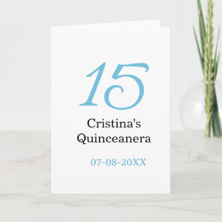 15-års quinceanera födelsedag blå svart fet boksta kort