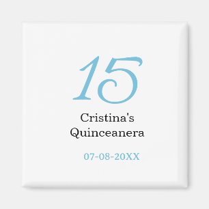 15-års quinceanera födelsedag blå svart fet boksta magnet