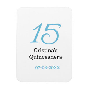 15-års quinceanera födelsedag blå svart fet boksta magnet