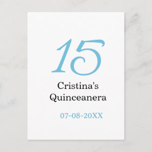 15-års quinceanera födelsedag blå svart fet boksta vykort