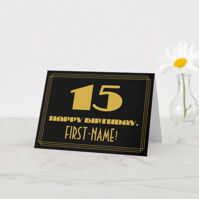 15-årsdag: Namn + Art Deco Inspirerad Utformning " Kort (Liten växt)