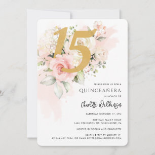 15-årsdag Quinceanera Blommig Akvarell Inbjudningar
