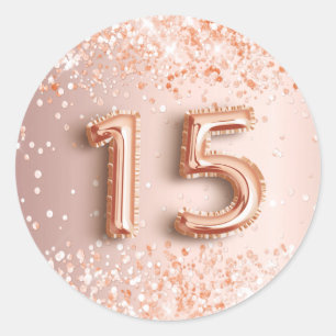 15-årsdag quinceanera  ro guld glitter runt klistermärke