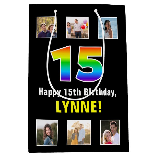 15-årsdag: Regnbåge “15“, Anpassade foton & namn (Framsidan)