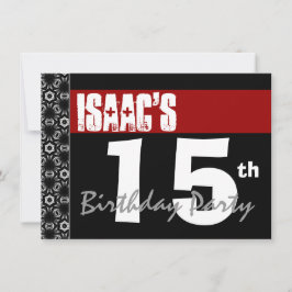 15-årsfest Modern röd svart och vit Inbjudningar