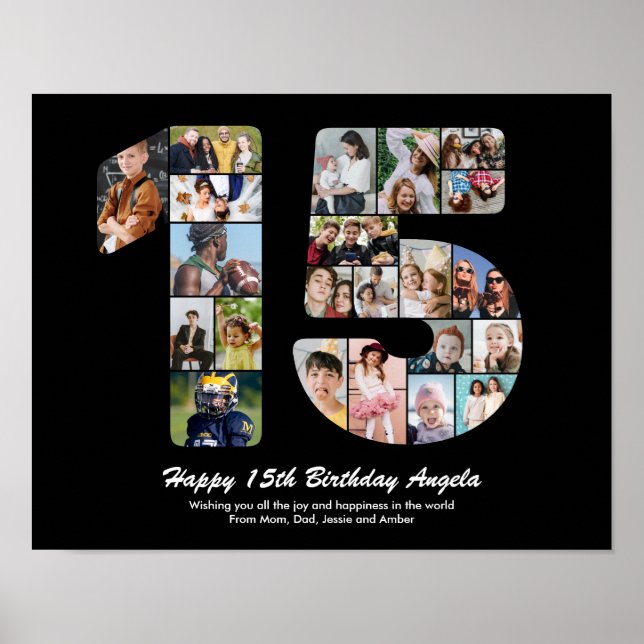 15-årsfirande Nummer 15 Anpassad fotokollage Poster (Framsidan)