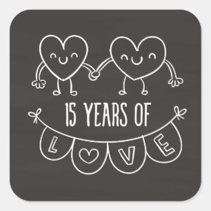 15-årsjubiléet Gift Chalk Hearts Fyrkantigt Klistermärke