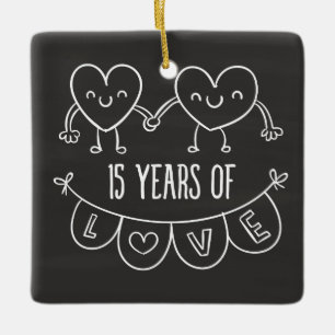 15-årsjubiléet Gift Chalk Hearts Julgransprydnad Keramik