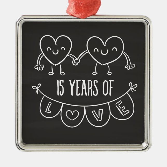 15-årsjubiléet Gift Chalk Hearts Julgransprydnad Metall (Framsidan)