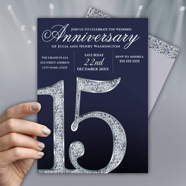15-årsjubileum Diamant Silver Mörkblå År Inbjudningar (Skapare uppladdad)